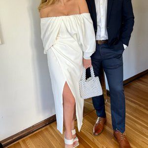 ASOS Edition Off Shoulder Drape Midi Wedding Dress US 10